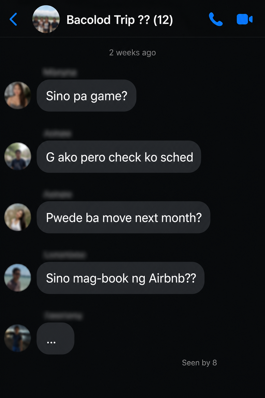 Dead group chat — Bacolod trip thread left on read